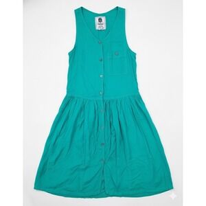 Short Circuit Vtg Teal Button Front Drop Waist Midi Dress Sz S Flowy Boho